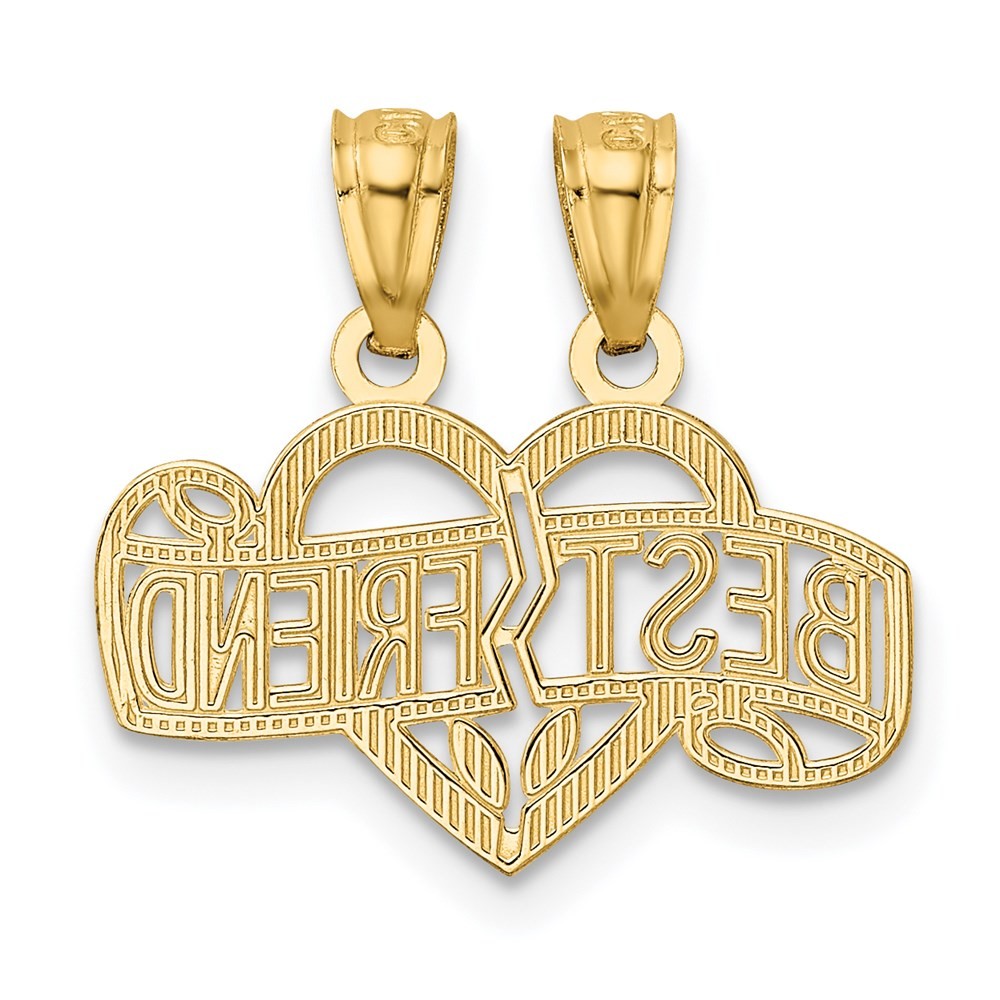 14k Yellow Gold Diamond-cut 2-Piece Break-Apart BEST FRIEND Heart Pendant