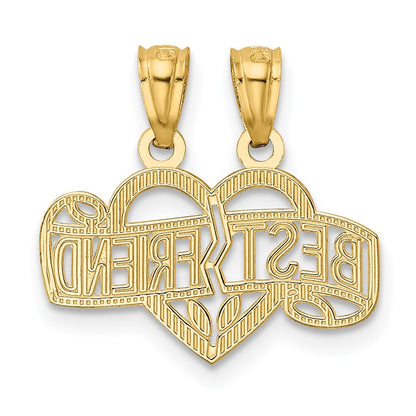 14k Yellow Gold Diamond-cut 2-Piece Break-Apart BEST FRIEND Heart Pendant