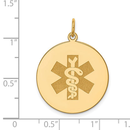 14k Yellow Gold 22mm Round Non-enameled Medical Jewelry Pendant