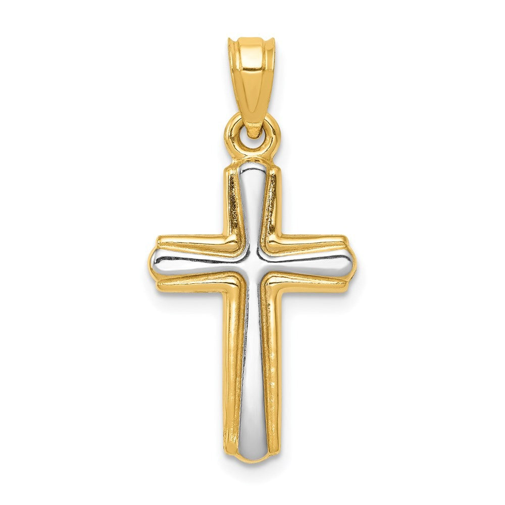 14k Yellow Gold w Rhodium Cross Pendant
