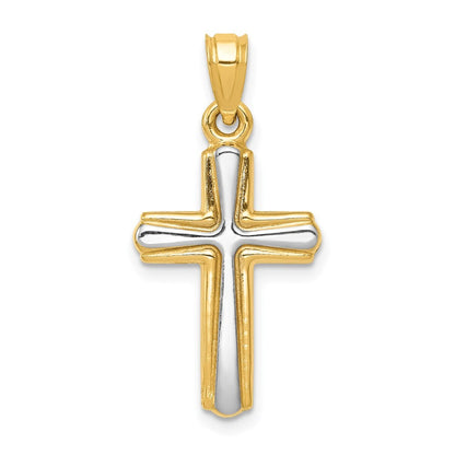 14k Yellow Gold w Rhodium Cross Pendant