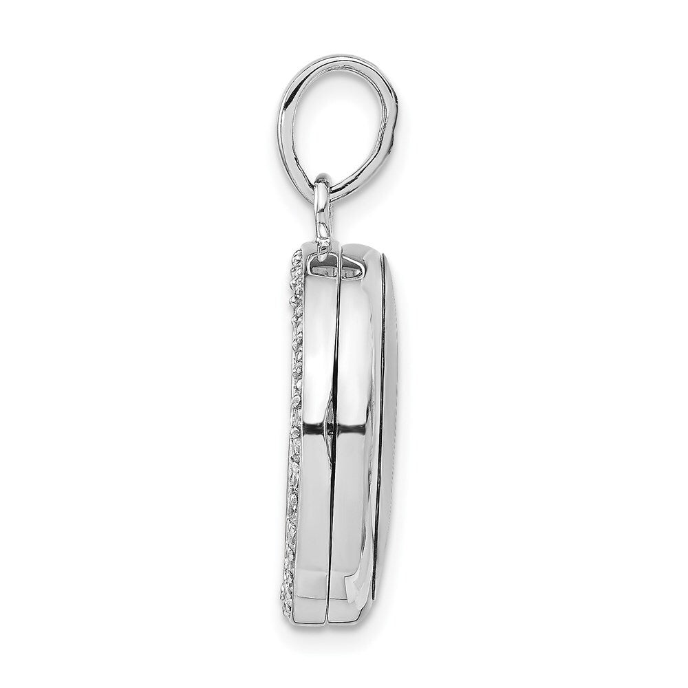 Sterling Silver Rhodium-plated Polished Cubic Zirconia 20mm Circle Locket