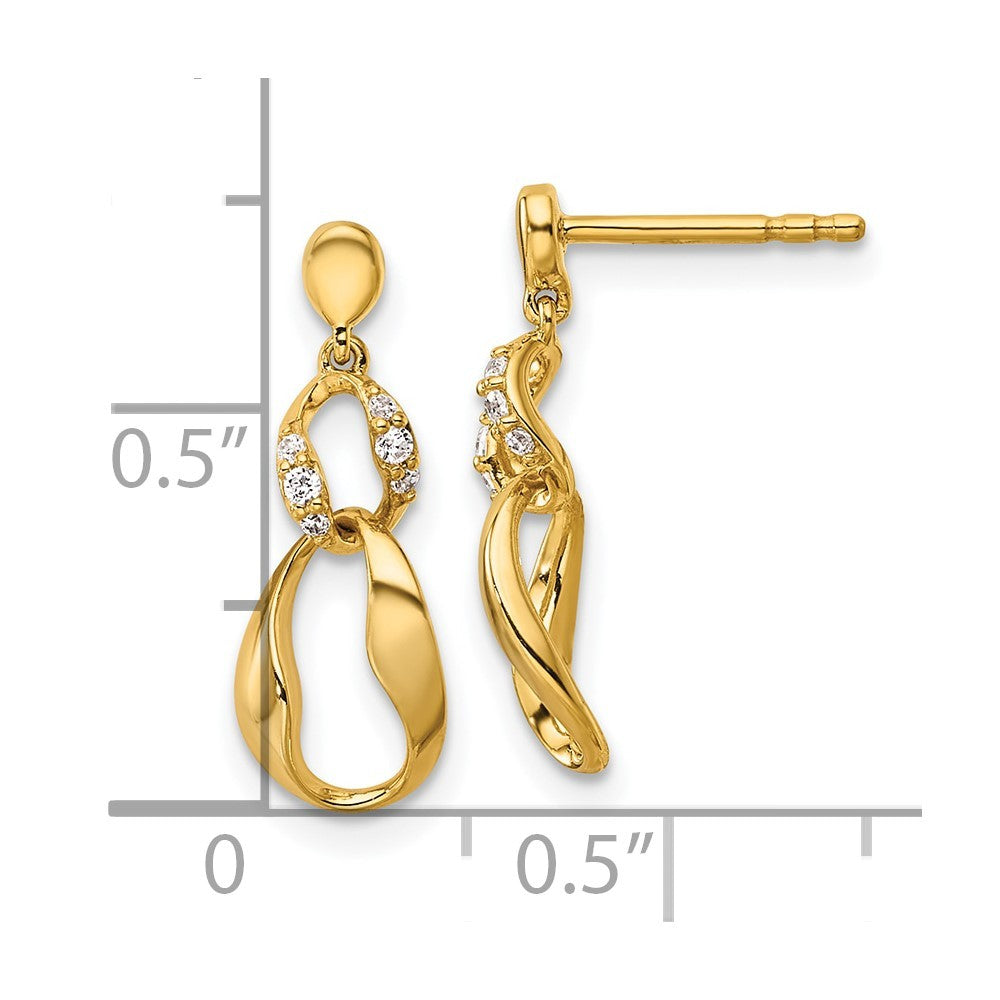 14k Yellow Gold Polished Diamond Wavy Oval Dangle Earrings