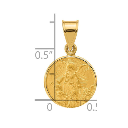 14k Yellow Gold Polished and Satin Solid Our Guardian Angel Medal Pendant