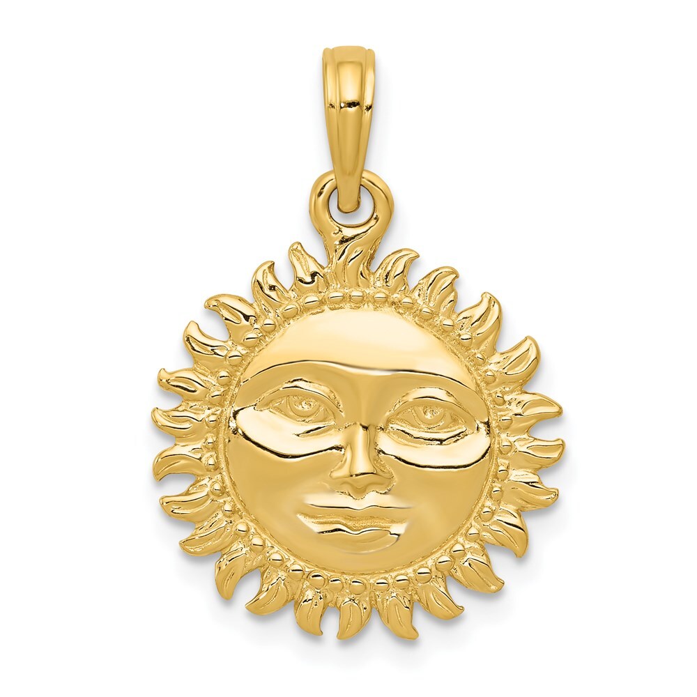 14k Yellow Gold Solid Polished Reversible Sun Pendant for Women