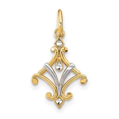 14k Yellow Gold Rhodium Diamond-Cut Chandelier Style Charm Pendant for Women