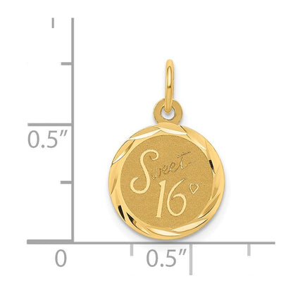 14k Yellow Gold SWEET 16 Disc Charm Pendant for Women