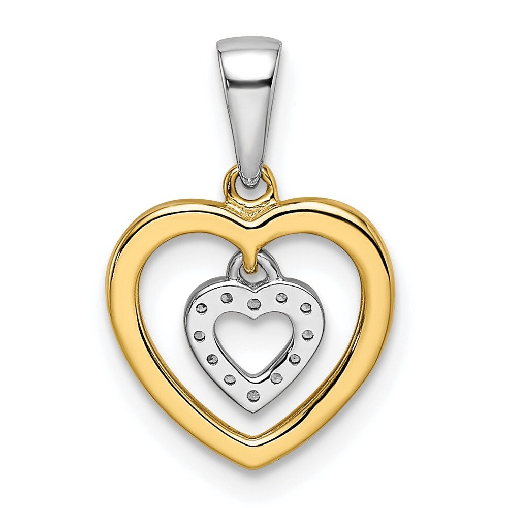 14k Two-tone Gold Heart Dangle Diamond Pendant for Women