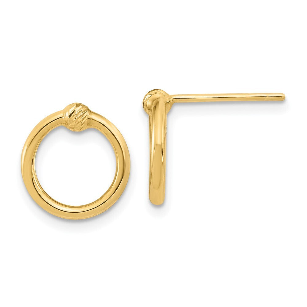 14k Yellow Gold Polished & Diamond-Cut Circle Stud Earrings Gift for Women