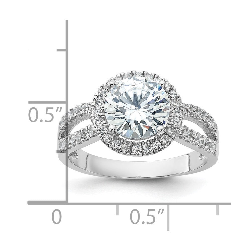 Sterling Silver Rhodium-plated Halo 8mm Center Cubic Zirconia Ring Size 8