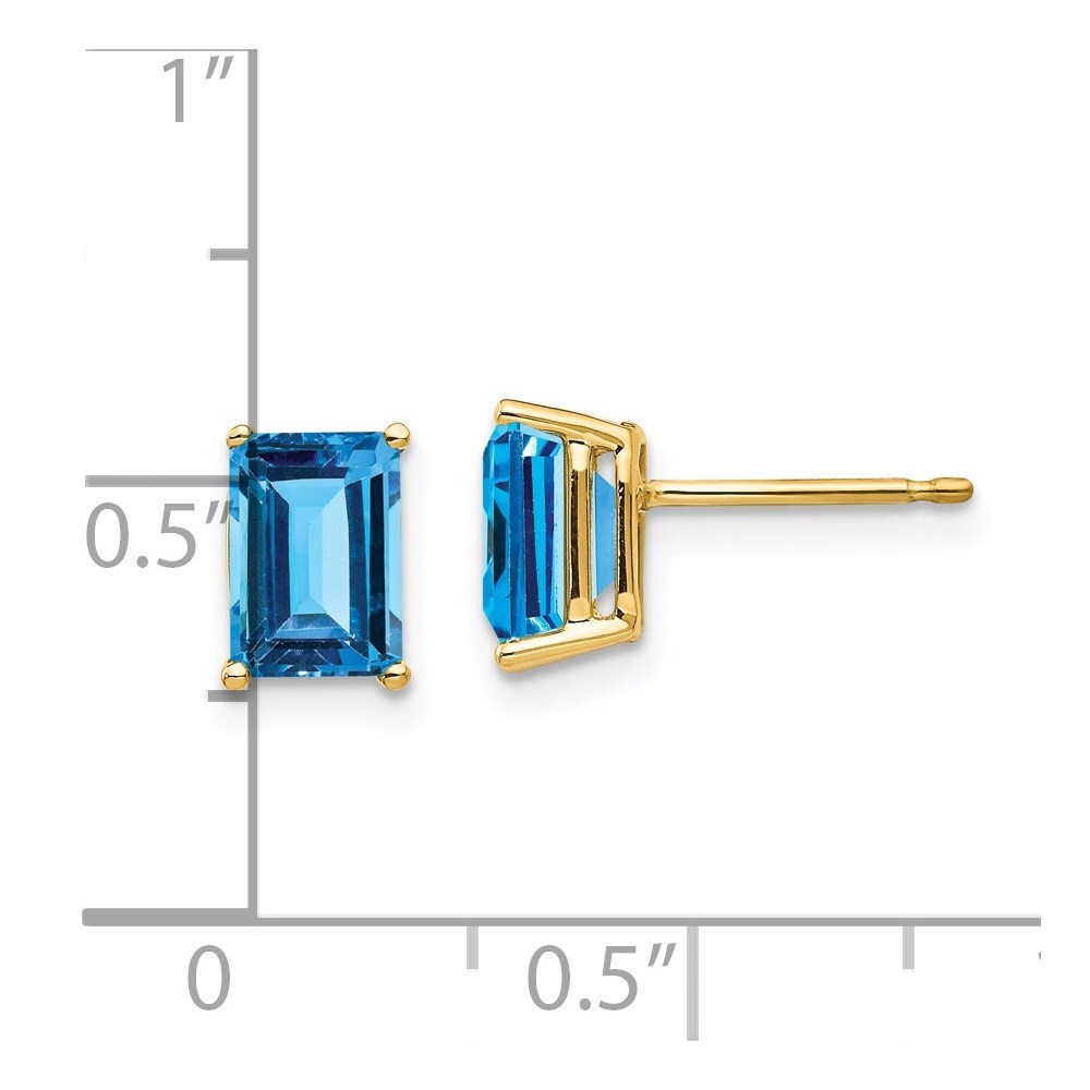 14k Yellow Gold 7x5mm Emerald Cut Blue Topaz Stud Earrings Gift for Women