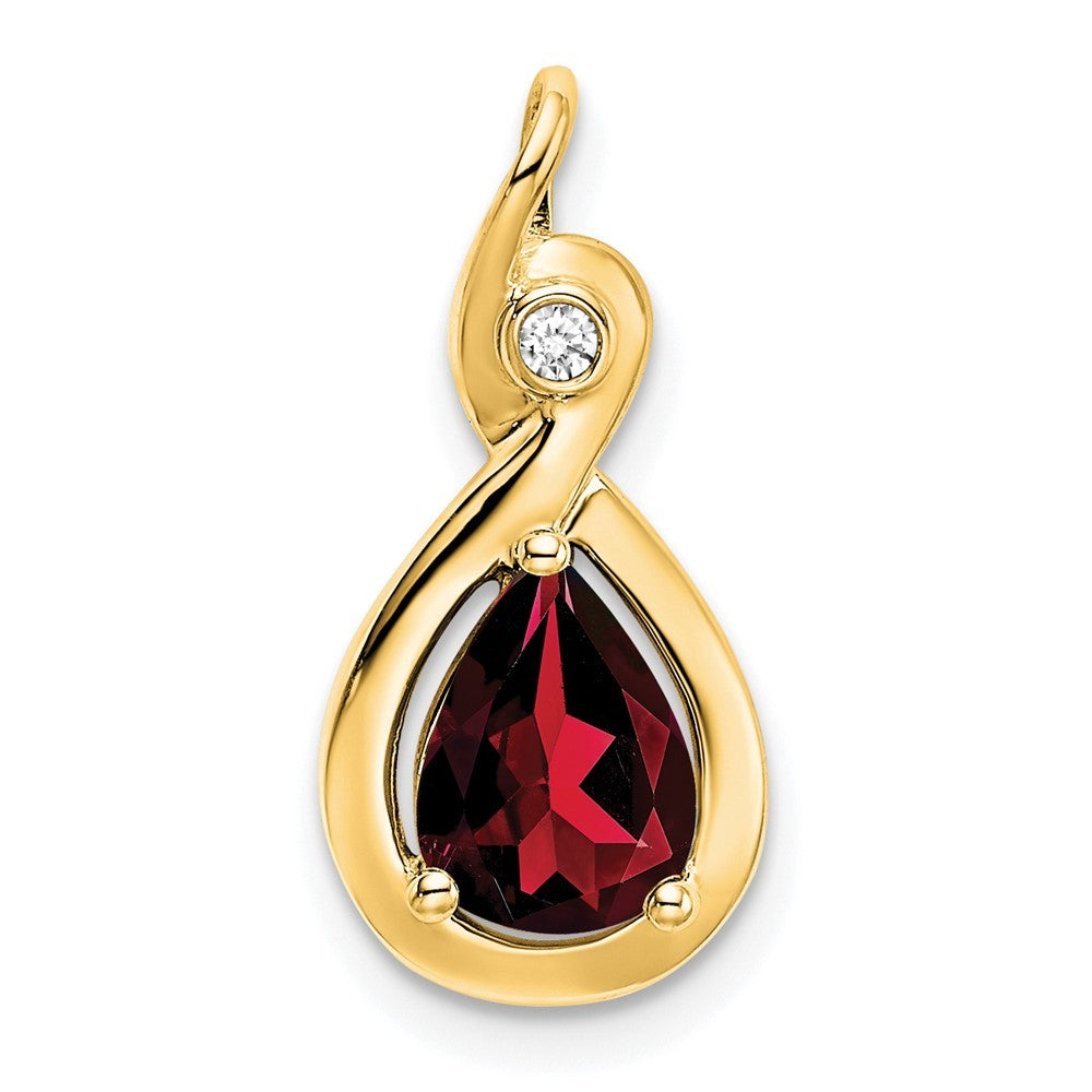 14k Yellow Gold 8x6mm Pear Garnet and Diamond Chain Slide