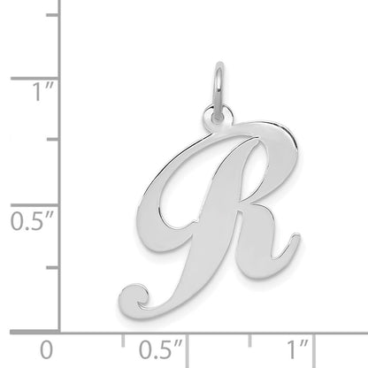 14k White Gold Large Fancy Script Letter R Initial Charm Pendant for Women
