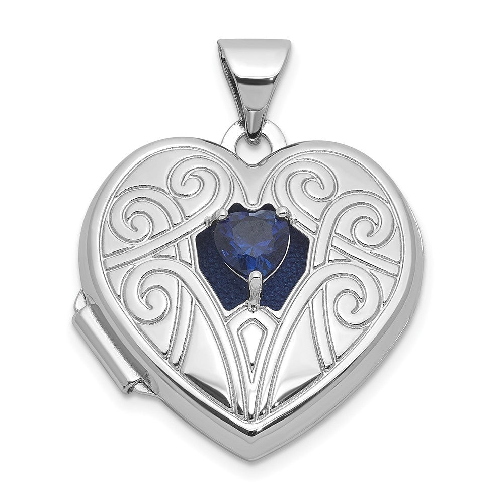 Sterling Silver Lab Created Sapphire September Birthstone 18mm Heart Locket