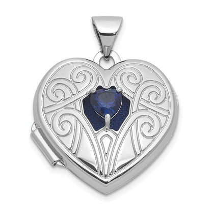 Sterling Silver Lab Created Sapphire September Birthstone 18mm Heart Locket