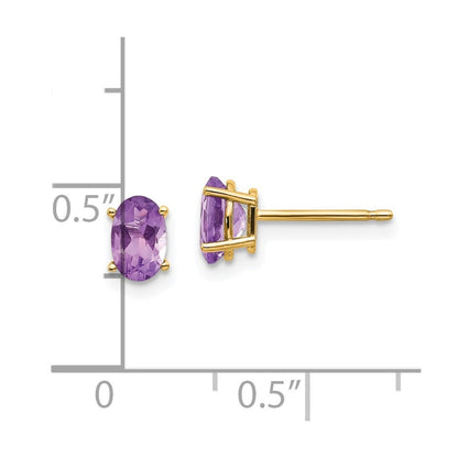 14k Yellow Gold 6x4 Oval February/Amethyst Stud Earrings Gift for Women