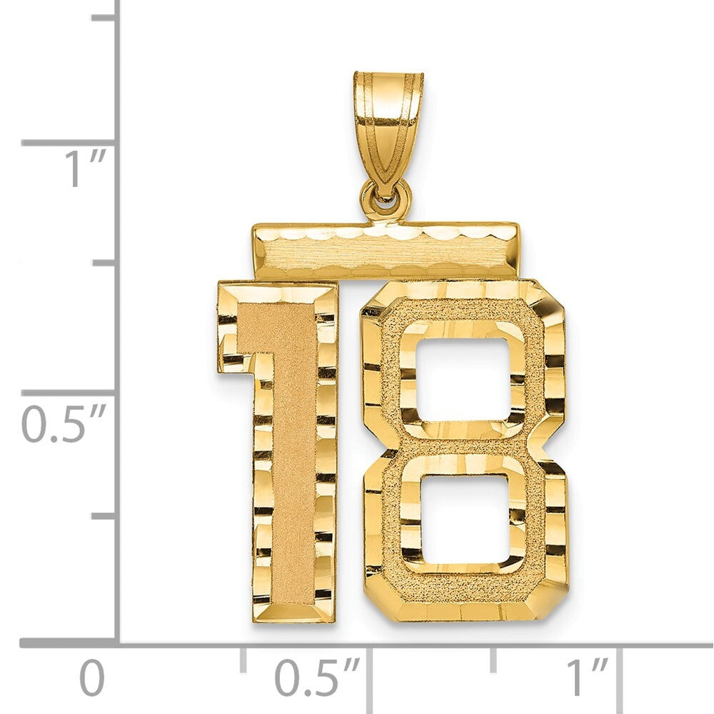 14k Yellow Gold Large Brushed Diamond-cut Number 18 Charm Pendant for Women