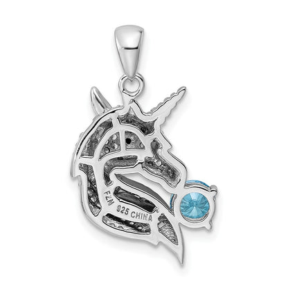 Sterling Silver Rhodium-plated Polished Cubic Zirconia Unicorn Pendant