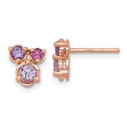 Sterling Silver Gold-plated Amethyst, Pink Quartz & Rhodolite Garnet Earrings