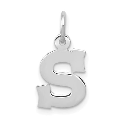 14k White Gold Small Block Letter S Initial Charm Pendant for Women