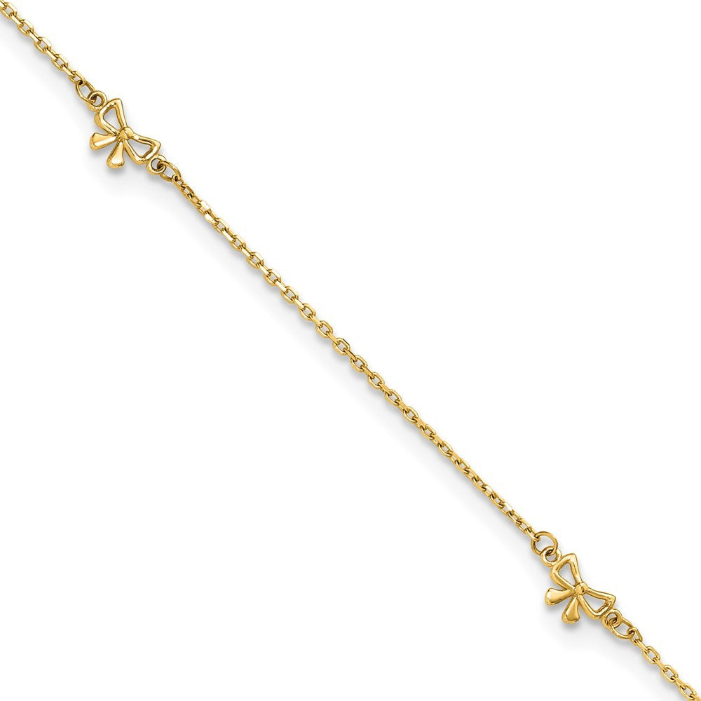 14k Yellow Gold Polished Bows 4-station 10" Anklet