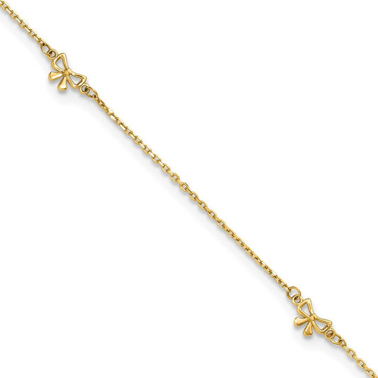14k Yellow Gold Polished Bows 4-station 10" Anklet