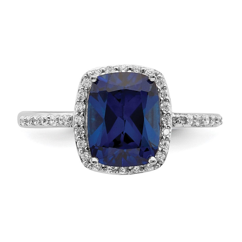 Sterling Silver Created Blue Sapphire and Cubic Zirconia Ring SZ 8