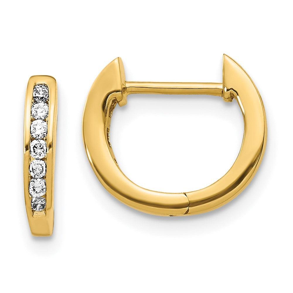 14k Yellow Gold Polished Diamond Hinged Hoop Earrings