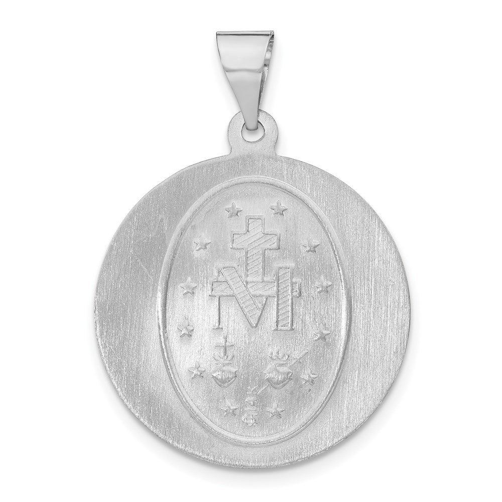 14k White Gold Polished Satin Miraculous Medal Hollow Pendant