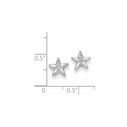 14k White Gold Diamond-cut Starfish Stud Earrings Gift for Women