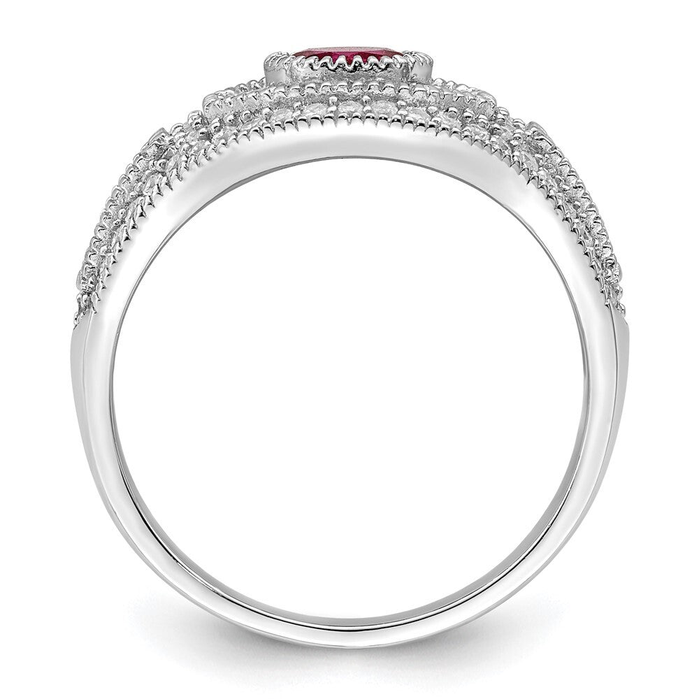 Sterling Silver Rhodium-plated Polished Red & White CZ Ring Size 6
