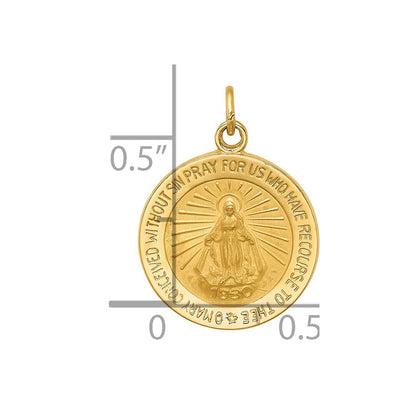 14k Yellow Gold Solid Polished/Satin Round Miraculous Medal
