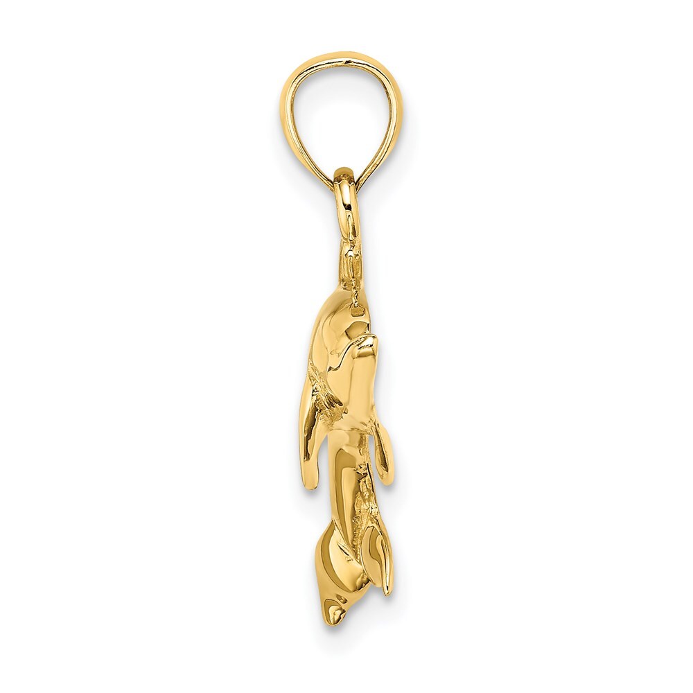 14k Yellow Gold Polished Swimming Dolphin Charm Pendant for Women