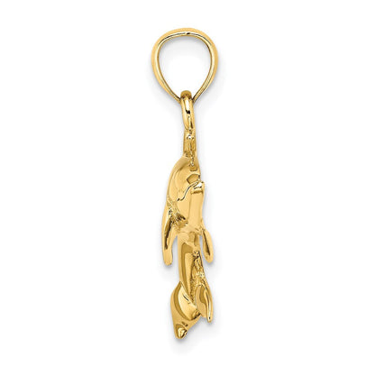14k Yellow Gold Polished Swimming Dolphin Charm Pendant for Women