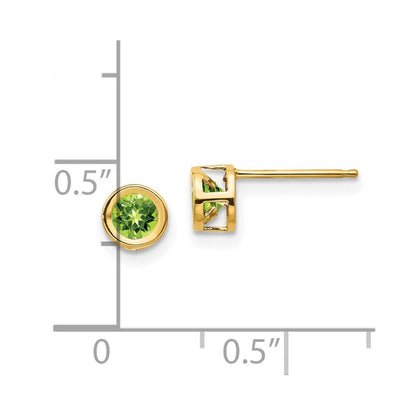14k Yellow Gold 4mm Bezel August/Peridot Stud Earrings Gift for Women