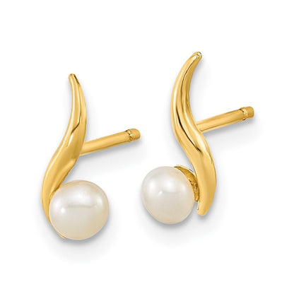 14k Yellow Gold Polished 3.25mm Freshwater Cultured Pearl Stud Earrings