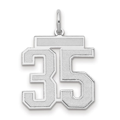 14k White Gold Medium Satin Number 35 Charm Pendant for Women