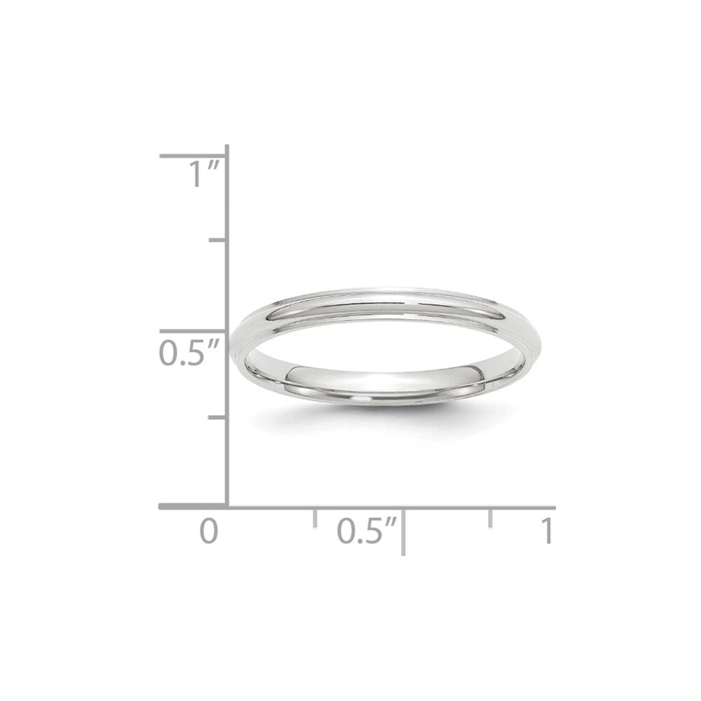 14k White Gold 2.5mm Half Round with Edge Wedding Band Size 6