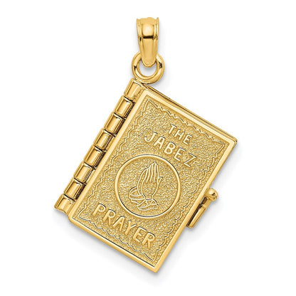 14k Yellow Gold 3-D  Moveable Pages Prayer Of Jabez Book Charm Pendant