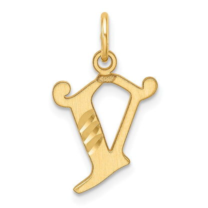 14k Yellow Gold Diamond-cut Letter V Initial Charm Pendant for Women