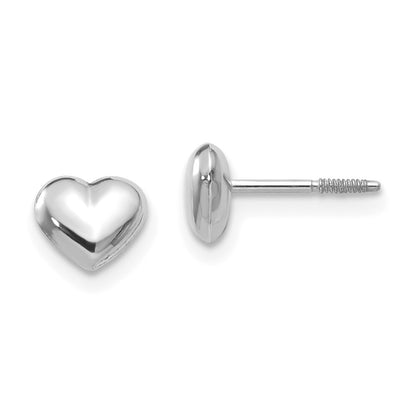 14k White Gold Puff Heart Stud Earrings Gift for Women