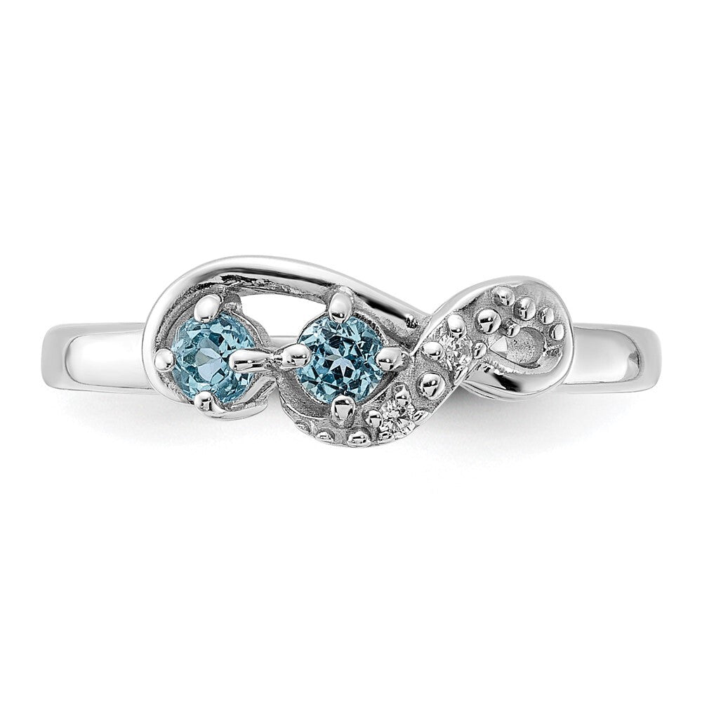 Sterling Silver Rhodium-plated Light Swiss Blue Topaz and CZ Swirl Ring Size 8