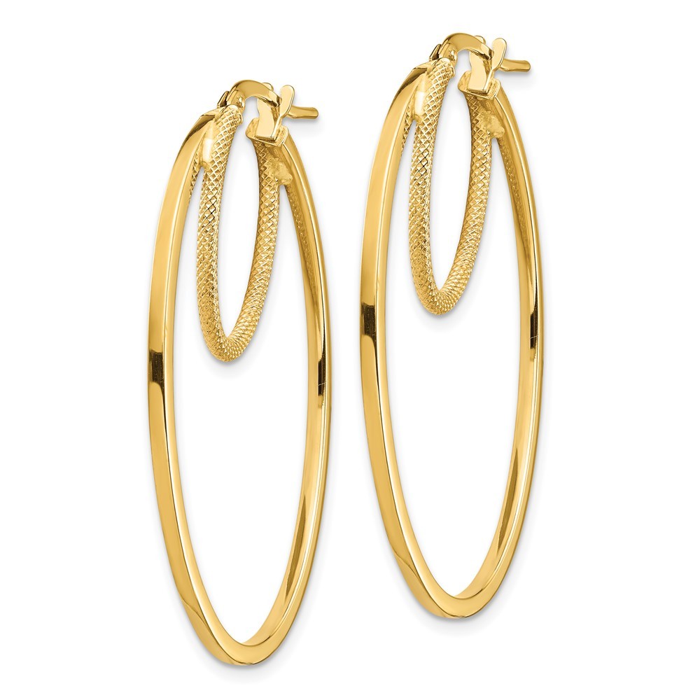 14k Yellow Gold Polished & Textured Double Oval Hoop Earrings