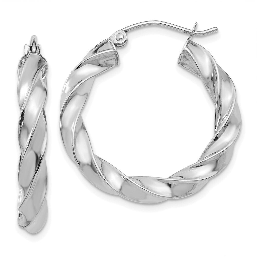 14k White Gold Light Twisted Hoop Earrings Gift for Women