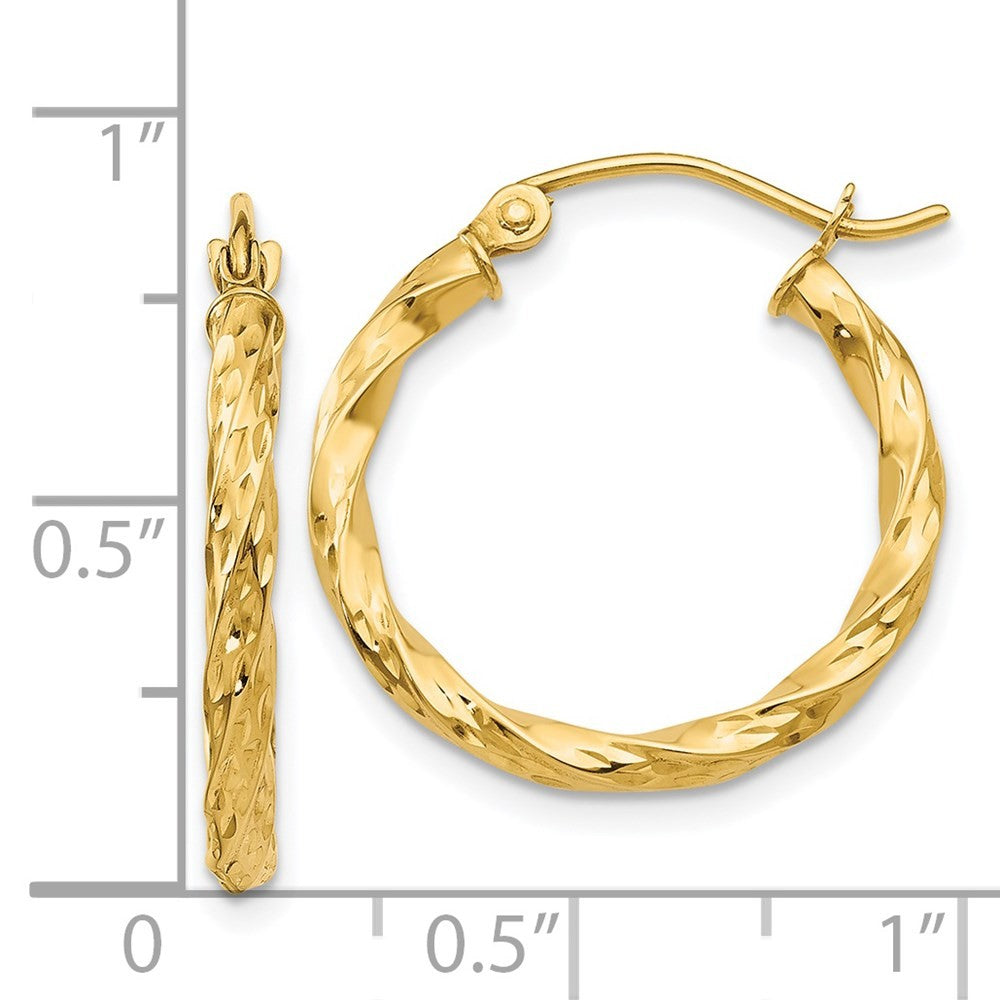 14k Yellow Gold Twist Hollow Hoop Earrings