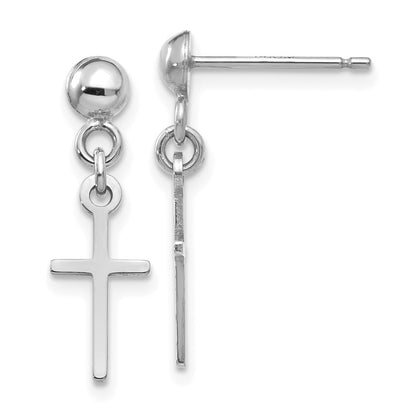 14k White Gold Polished Cross Dangle Earrings