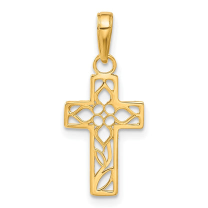 14k Yellow Gold Diamond-cut Filigree Cross Pendant for Women