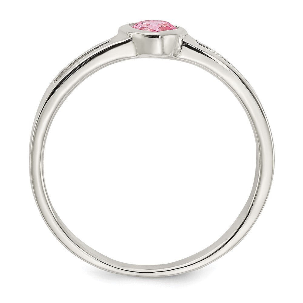 Sterling Silver Pink Cubic Zirconia Heart Ring Size 6