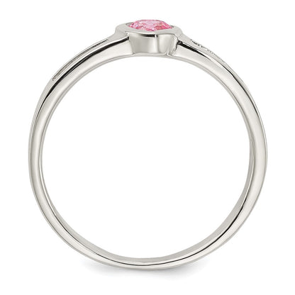 Sterling Silver Pink Cubic Zirconia Heart Ring Size 6