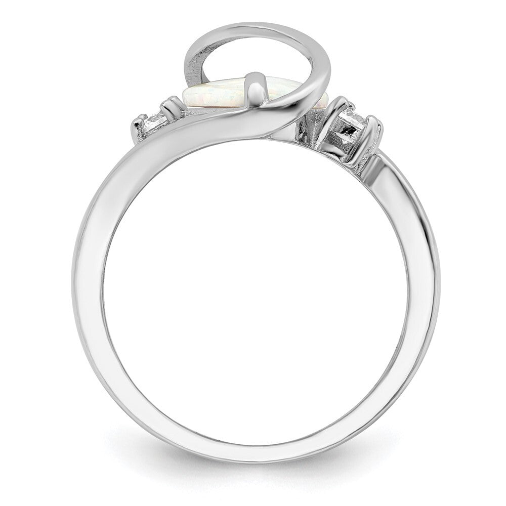 Sterling Silver Rhodium-plated White Created Opal & CZ Twist Ring Size 6